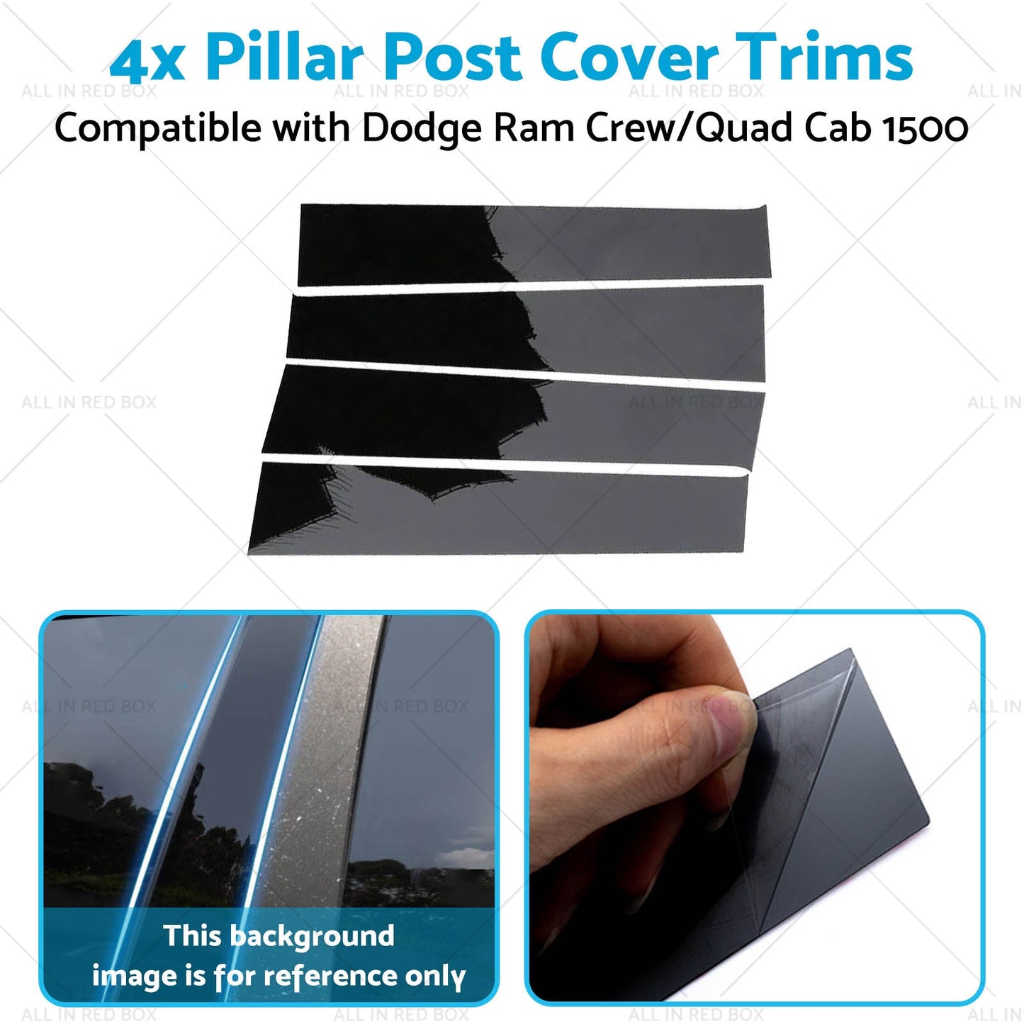4x Black Pillar Post Cover Trims Suitablefor Dodge Ram Crew or Quad Cab 1500 09-18-3