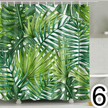 Bathroom Fabric Shower Curtain 12 Hook Set Water Resistant Tropical Plants Panel-8