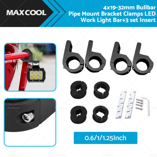 4x19-32mm 1. 2inch Bullbar Pipe Mount Bracket Clamps LED Work Light Bar3 set Insert-0