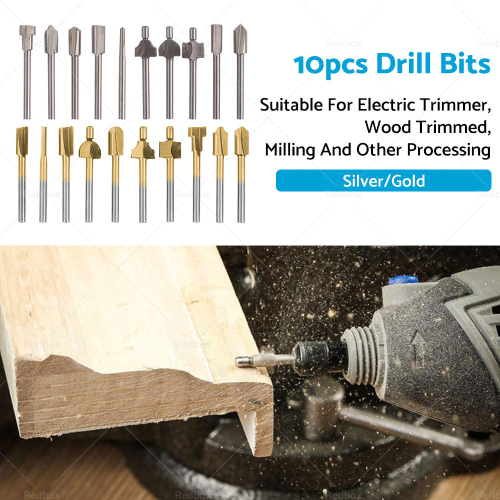 Set of 10 3mm Titanium Mini Hss Router Bit Trimmer Shank Electric Trimmer Tool-3