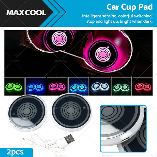 2xCup Pad Car Accessories LED Lights Cover Interior Decoration Lamp 7 Colors-0