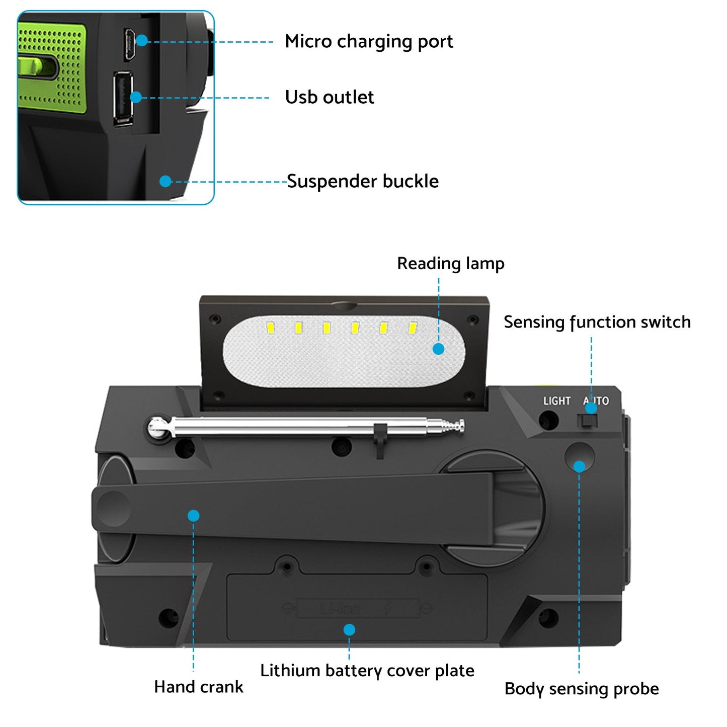4000mAh Emergency Solar Hand Crank Weather Radio Power Bank Charger Flashlight-4