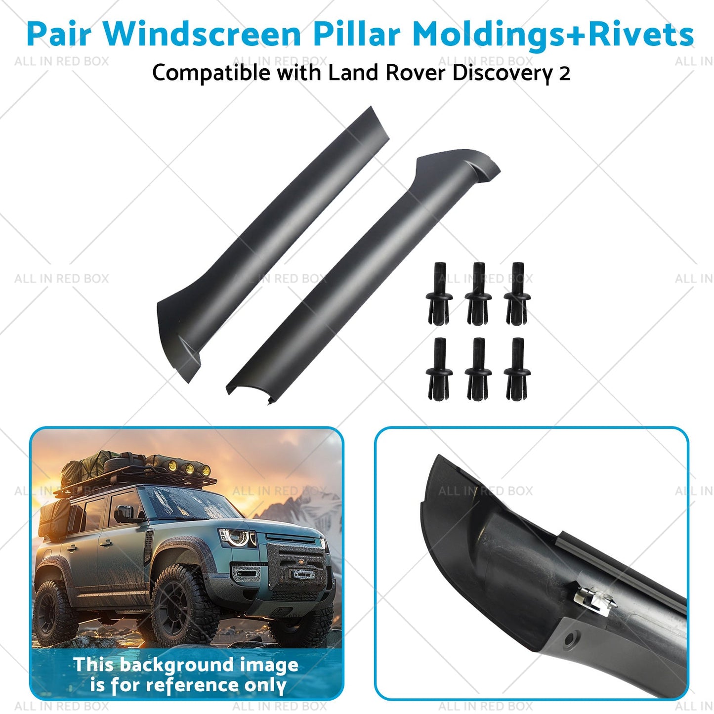 Pair Windscreen Pillar MoldingsRivets Suitable for 99-04 Land Rover Discovery 2-3