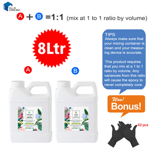 8Ltr Epoxy Resin 1 1 AB Kit Art DIY UV Crafts Glass  and  Water Clear Epoxy Coating-0
