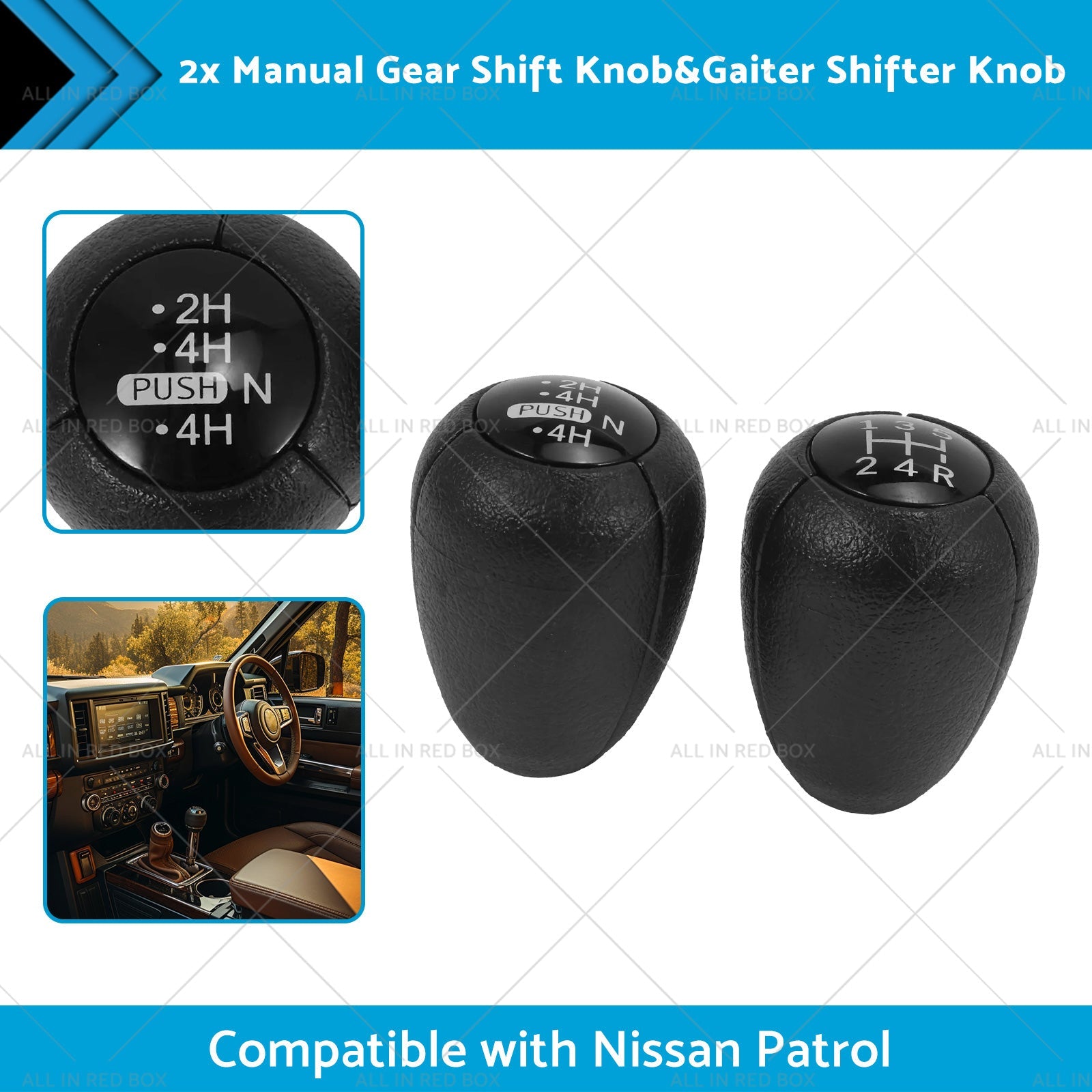2PCS 5-Speed Push Gear Shift Knob and Transfer Case Konb Suitable for Nissan Patrol-1