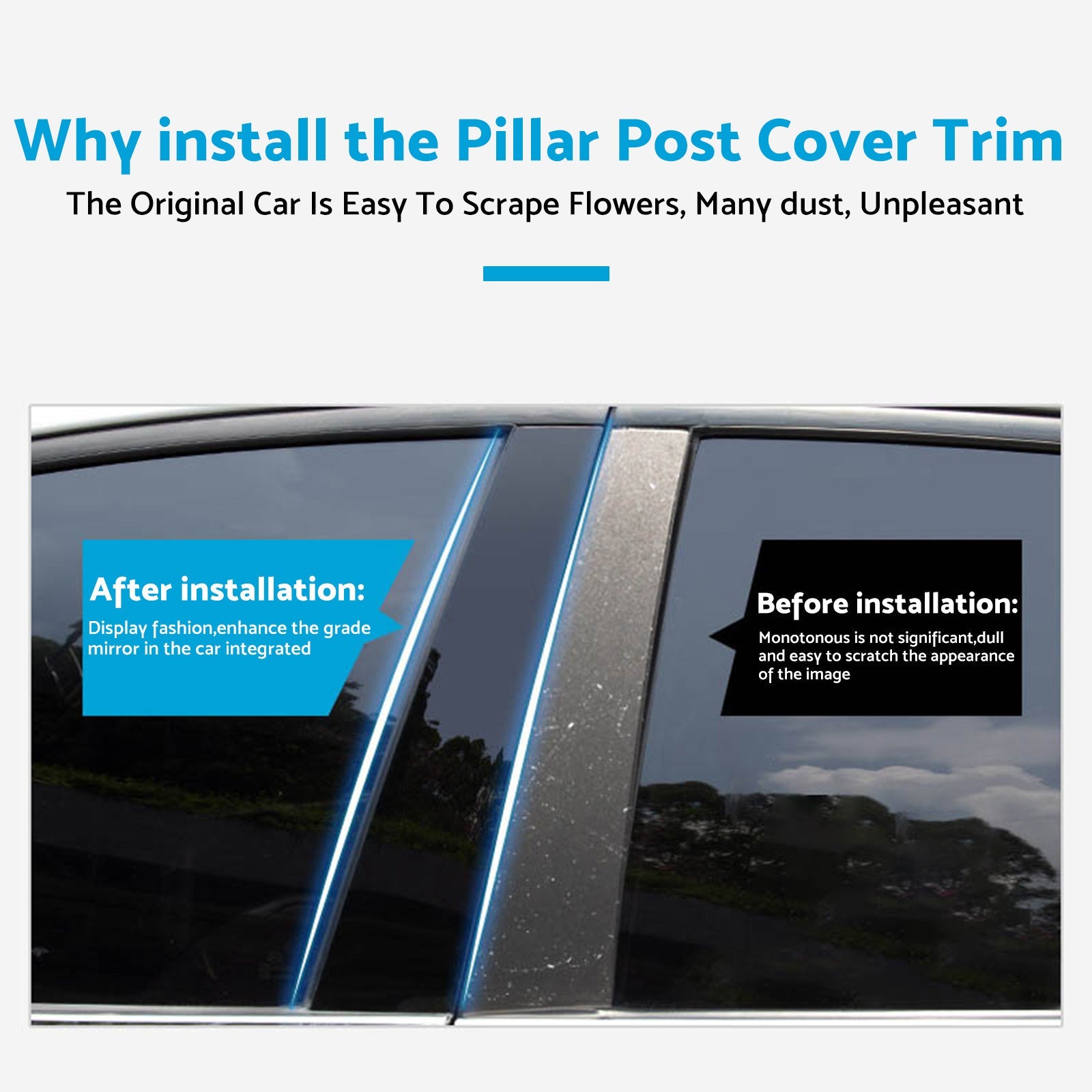 Gloss Black Pillar Posts Door Trim Cover Suitable For Toyota RAV4 2019-2024-2