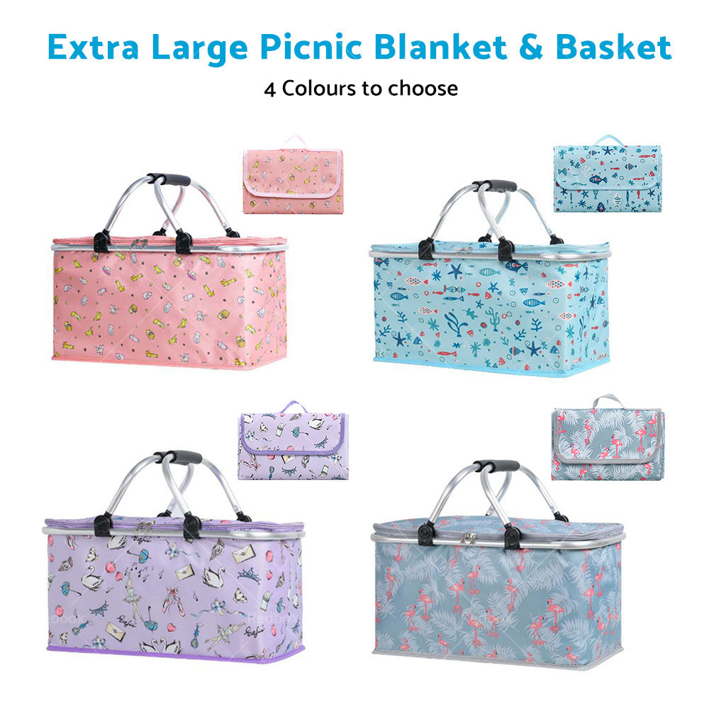 Extra Large Picnic Blanket & Basket Waterproof Portable Beach Mat Storage Box-0
