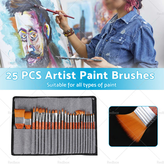 25 Pcs Artist Paint Brushes Watercolour Acrylic Oil Painting Brush With Case Set-1