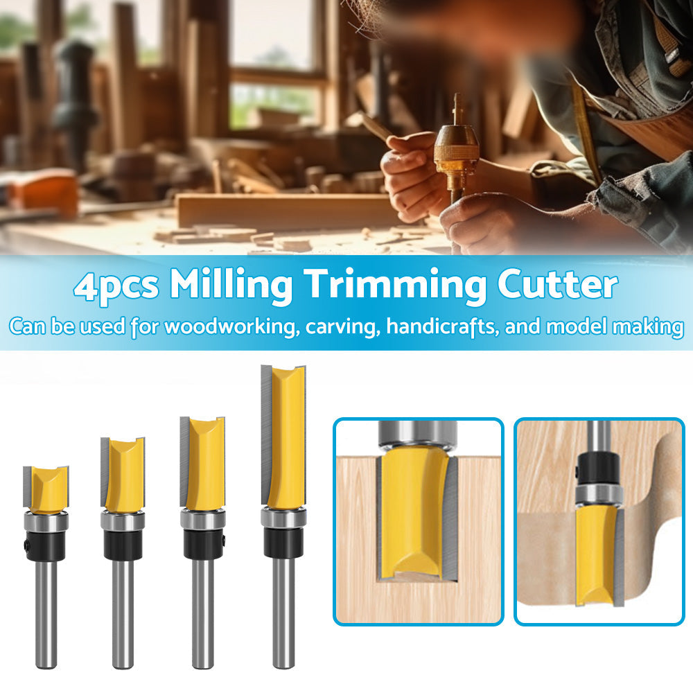 4pcs 1 4 Shank Top Bearing Flush Trim Pattern Router Bit Set Milling Cutter Kit-2