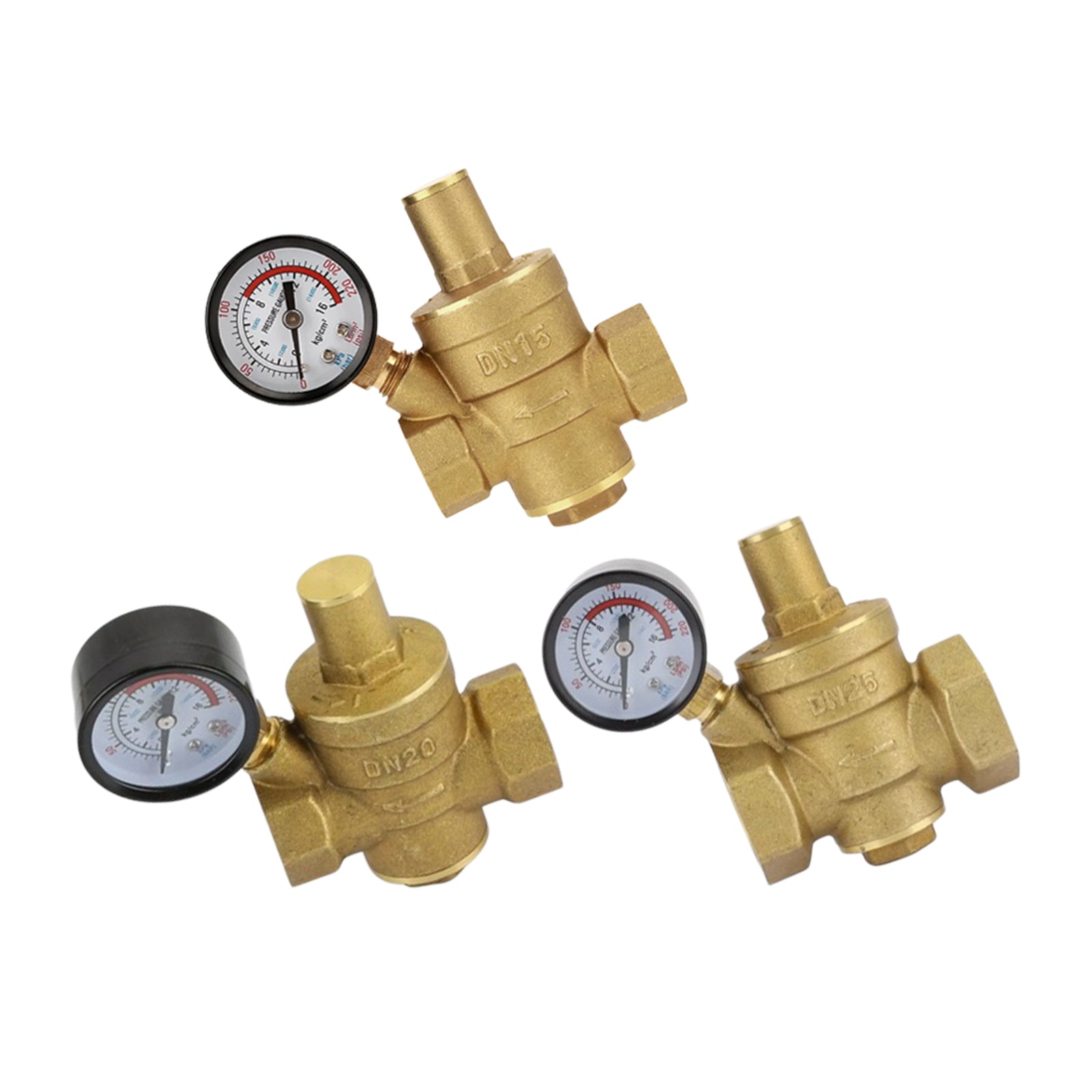 DN15/20/25 Brass Adjustable Water Pressure Reducing Valve with Gauge-0