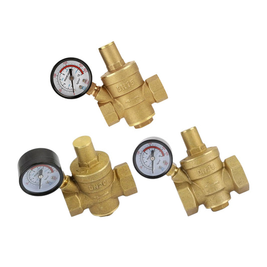 DN15/20/25 Brass Adjustable Water Pressure Reducing Valve with Gauge-0