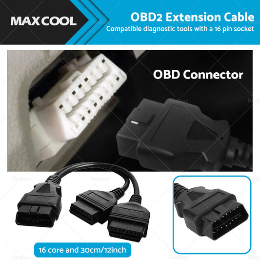 OBD2 16 Pin Splitter Extension Cable Male to Dual Female 12inch  or  30cm Y Lead-0