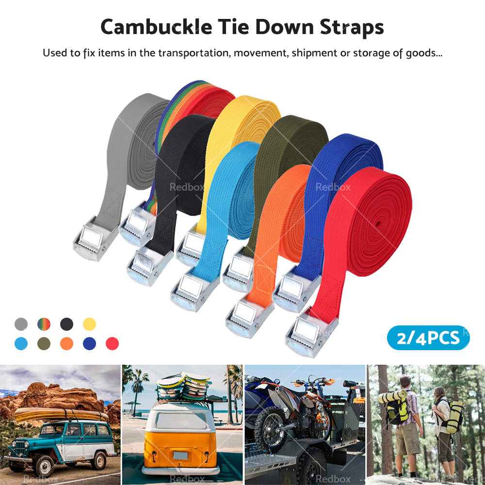 2/4pcs Metal Buckle Cam Tie Down Strap Heavy Lugga Cargo Ratchet Lashing Rope 2M-0