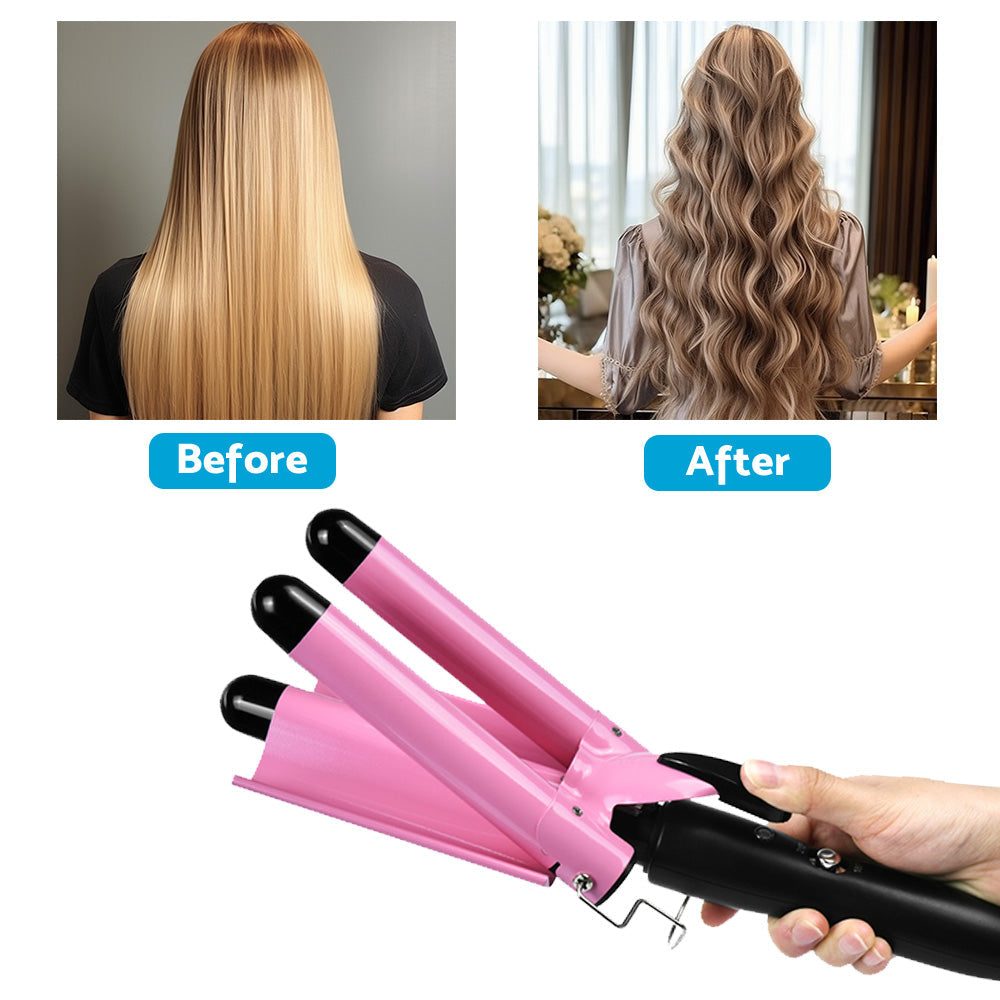25mm Ceramic Triple Barrel Hair Curler Curling Iron Wave Wand Salon Styler-3