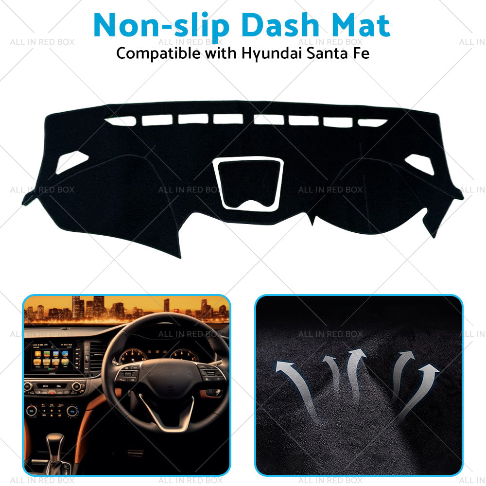 Non-Slip Dash Mat Suitable for Hyundai Santa Fe DM 2013-18 Dashboard Cover Black-4