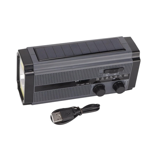 Solar Hand Crank Radio Emergency Weather 5000mAh Power Bank Flash Light Black-0