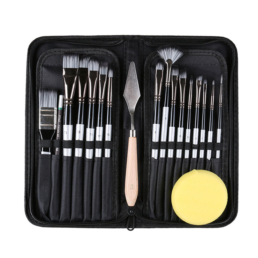 Artist Paint Brush Set 19x Suitable For Watercolour, Acrylic, and Oil Painting with Sponge Brushes-1