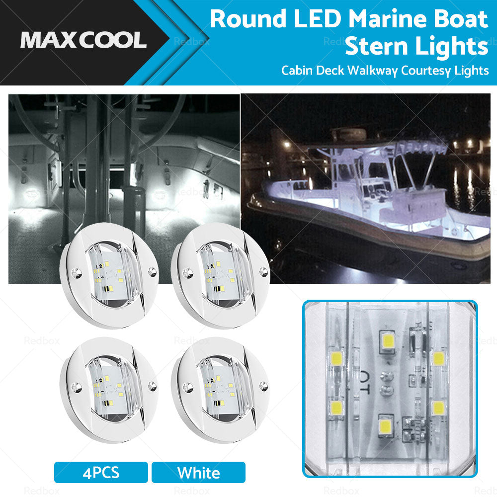 4X Round LED Marine Boat Cabin Deck Walkway Courtesy Lights White Stern Light-0