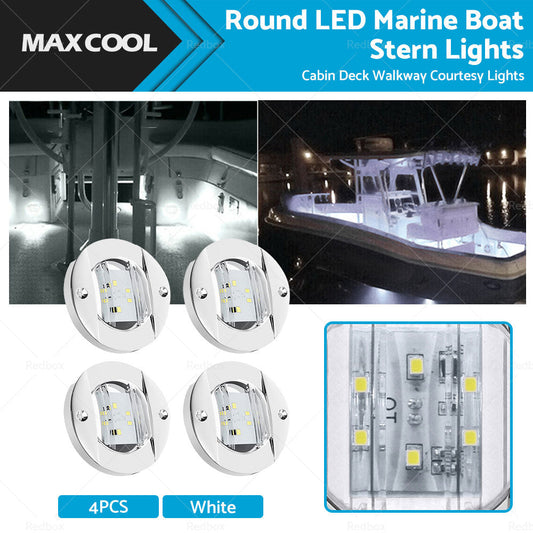 4X Round LED Marine Boat Cabin Deck Walkway Courtesy Lights White Stern Light-0