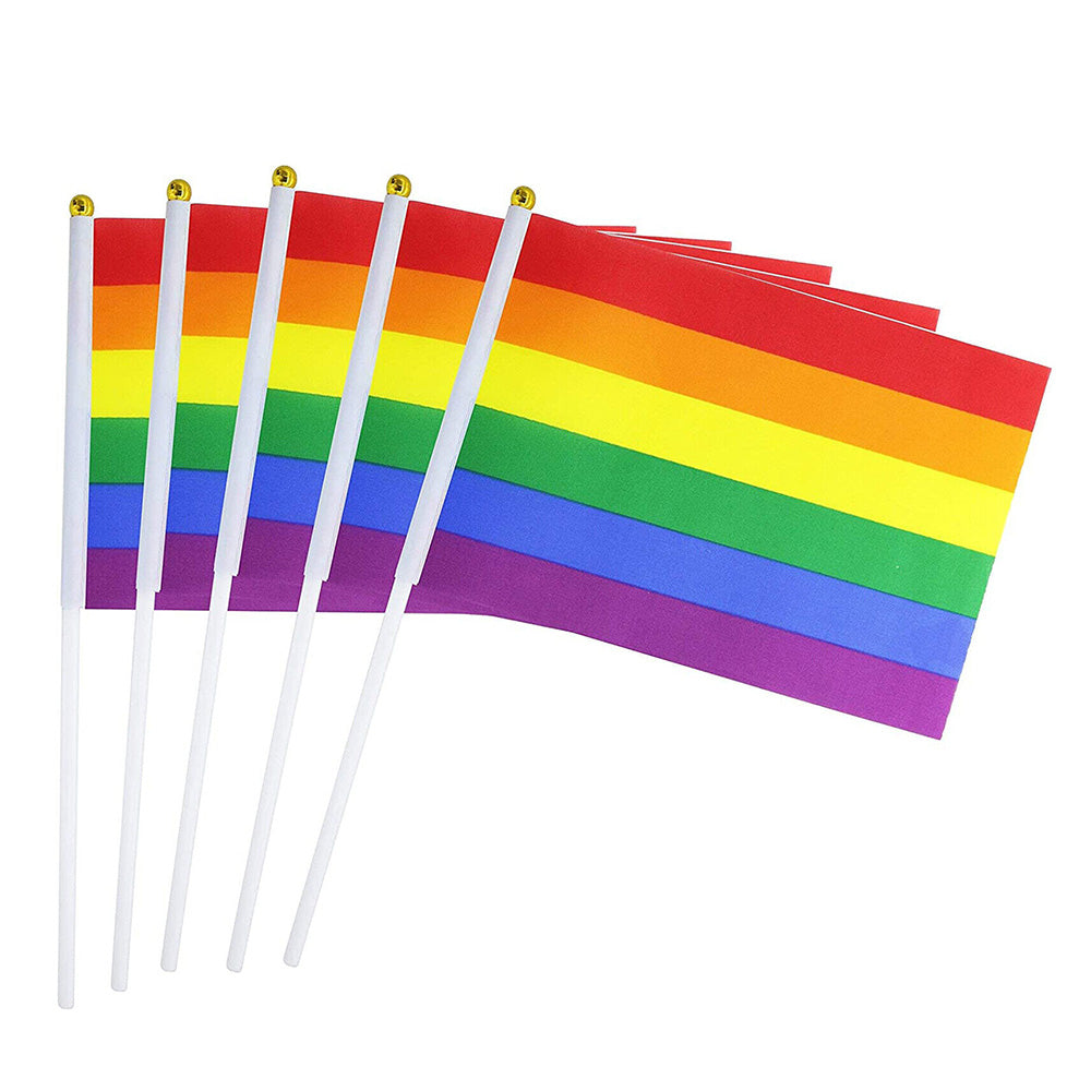 100x Small Rainbow Pride Flags Suitable For Gay, Lesbian & LGBT – 14x21cm Mini Hand Waving Flags-1