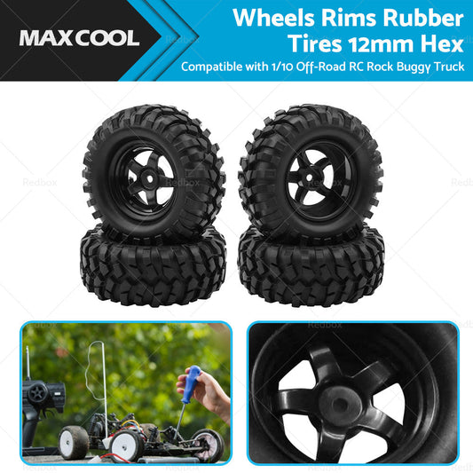 Wheels Rims Rubber Tires 12mm Hex Suitable For 1 or 10 Off-Road RC Rock Buggy Truck-0