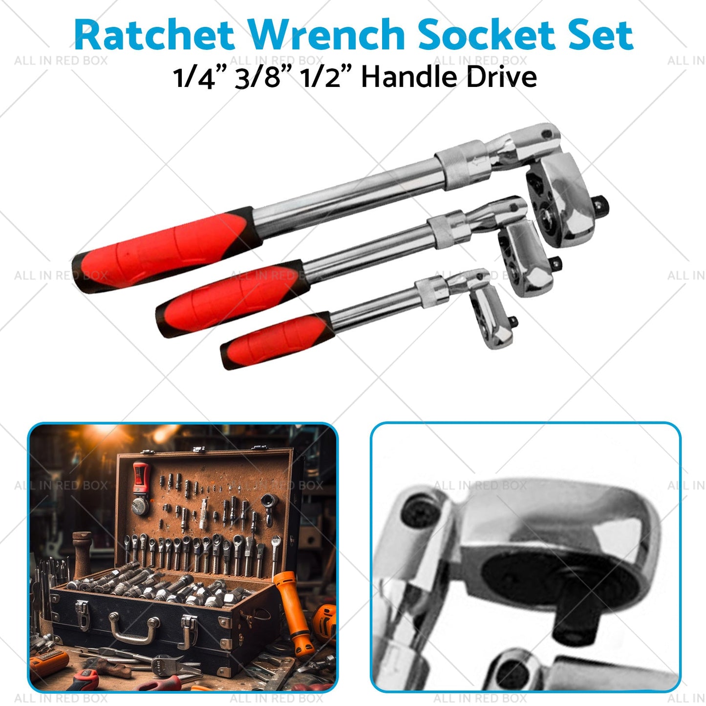 3x Ratchet Wrench Socket Set 1 4inch 3 8inch 1 2inch Handle Drive 72 Teeth Quick Release-2