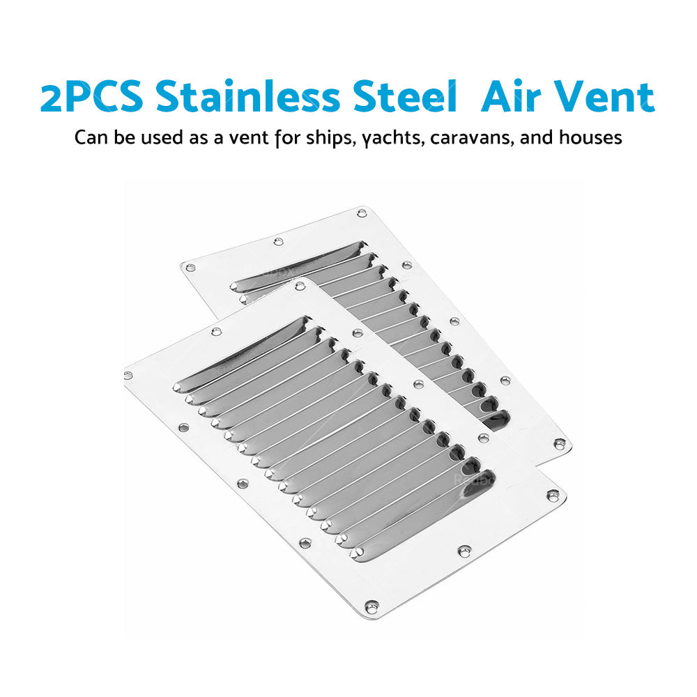 2 x Stainless Steel Rectangular 14 Louvre Air Vent, Caravan, Boat, Wall Eave-2