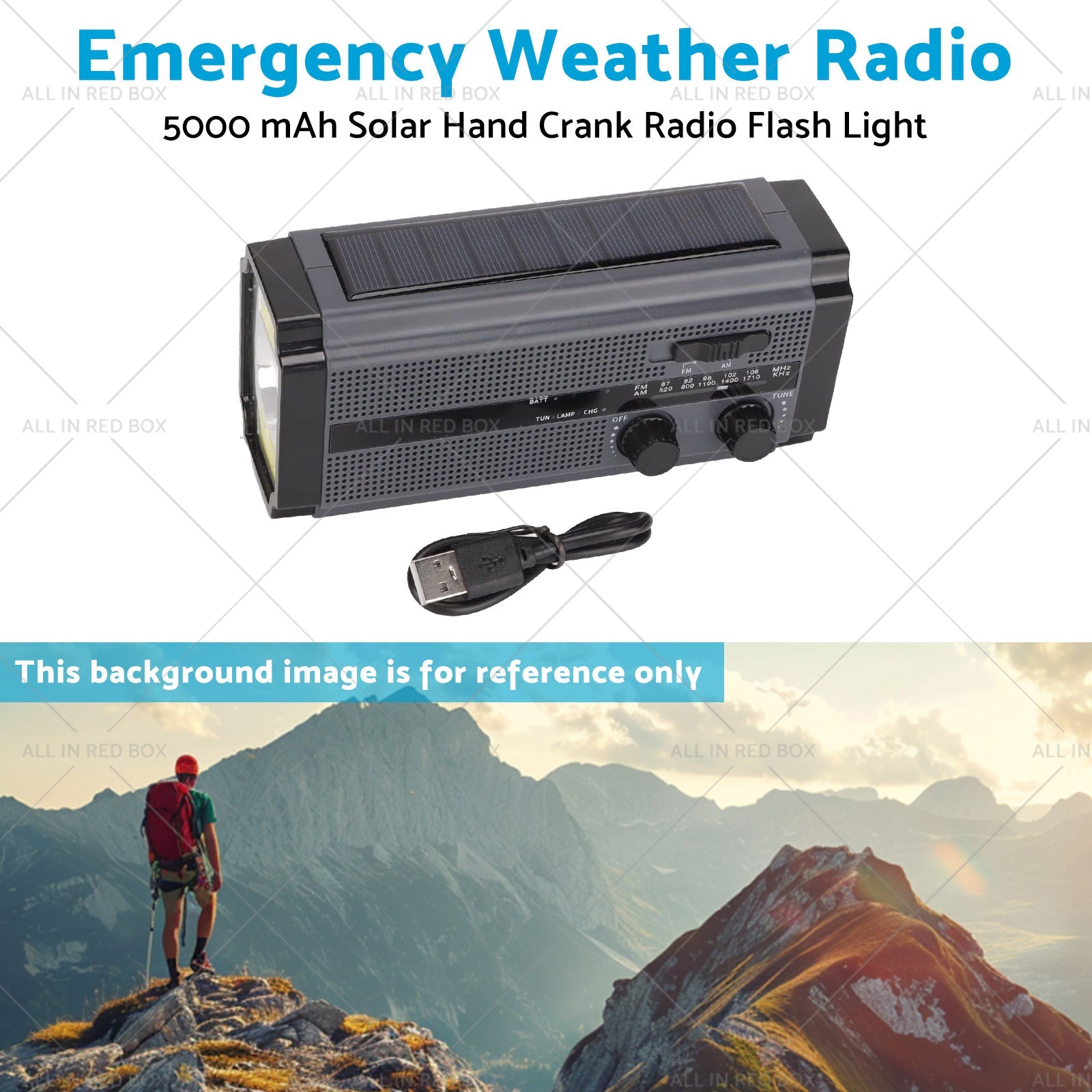 Solar Hand Crank Radio Emergency Weather 5000mAh Power Bank Flash Light Black-3