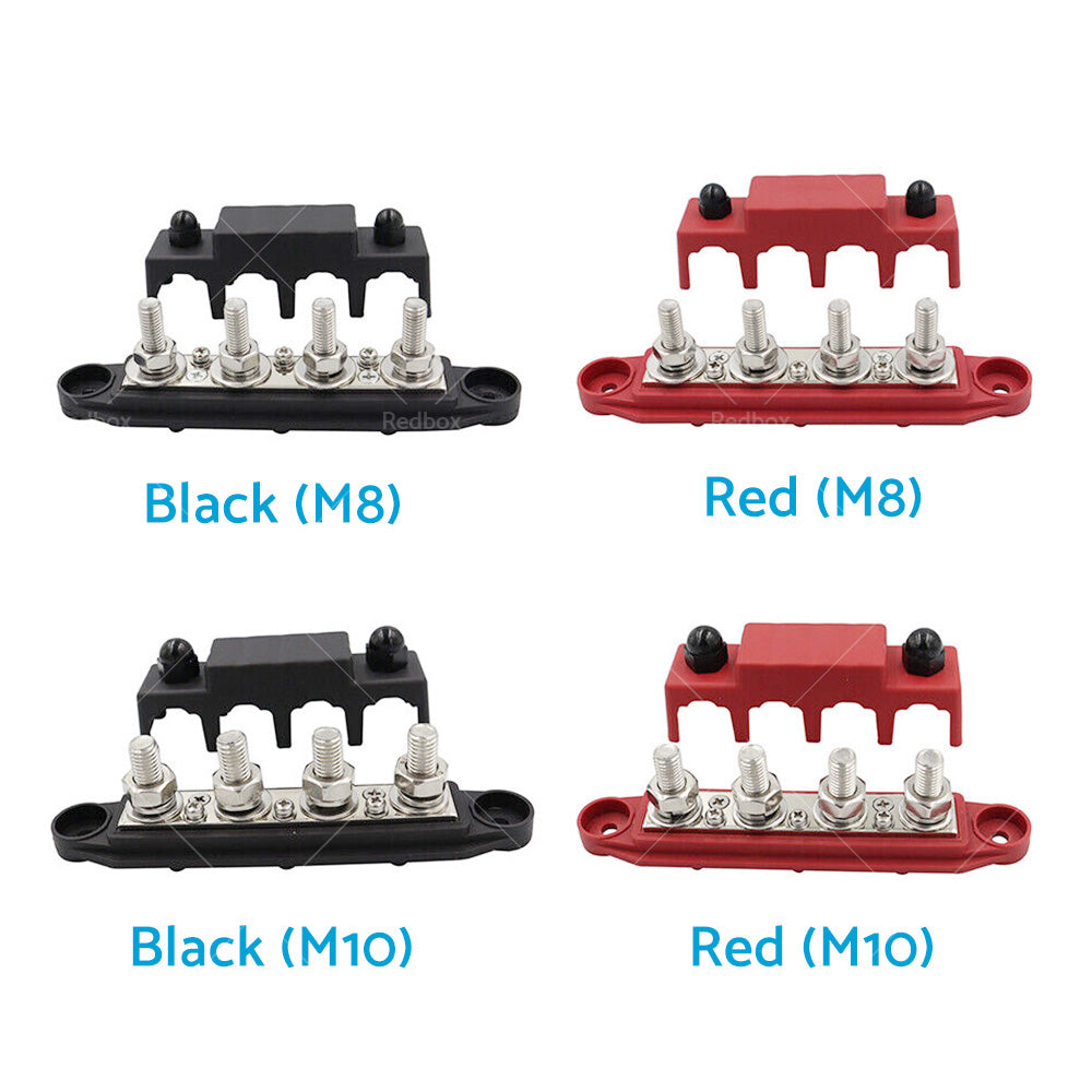 1x M8 or M10 DC 48V Studs Bus Bar Power Distribution Box Terminal Block Red or Black-3