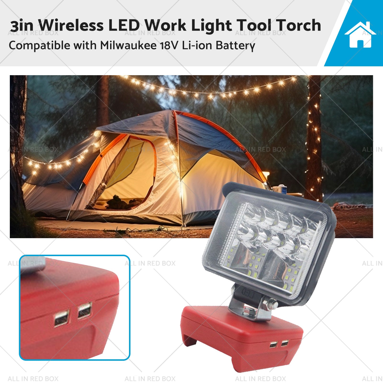 3in Wireless LED Work Light Tool Torch Suitable for Milwaukee 18V Li-ion Battery-0