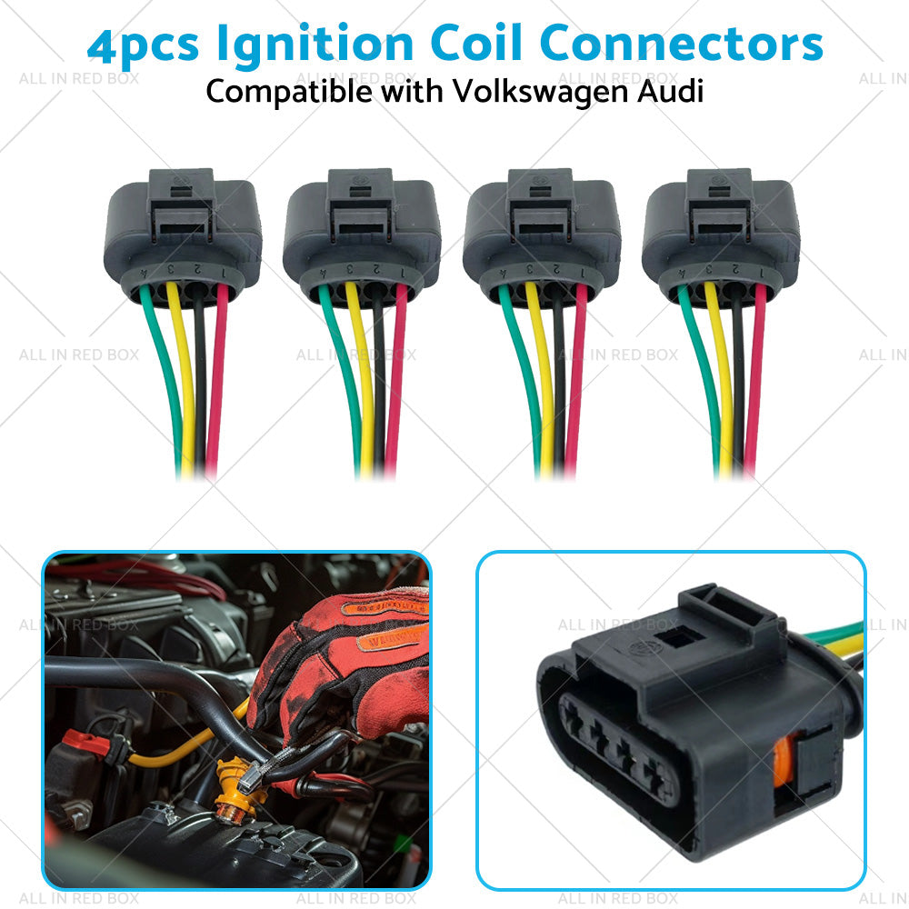 4PCS Ignition Coil Connector Repair Harness Plug 1J0973724 Suitable For VW Audi-3