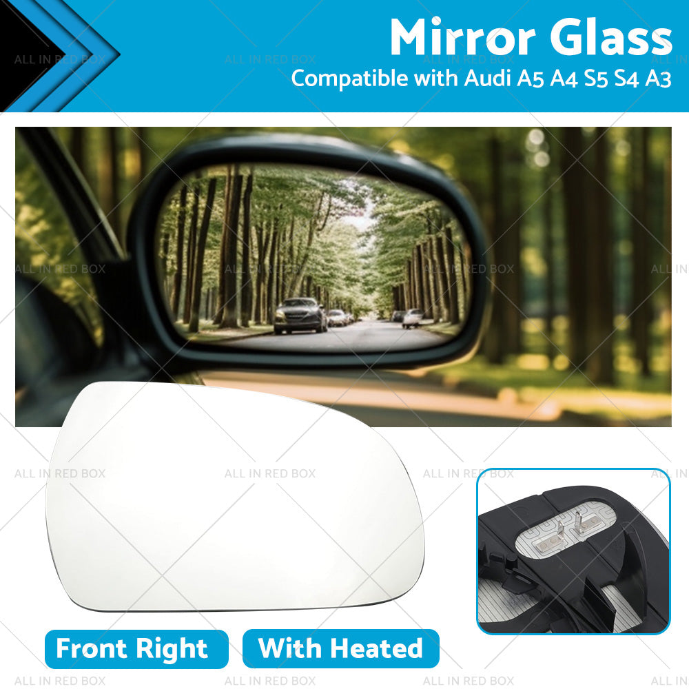 Right Side Mirror Glass with Heated Back Base Suitable for Audi A3 A4 A5 S4 S5-0