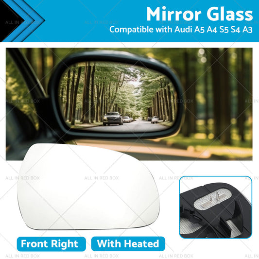 Right Side Mirror Glass with Heated Back Base Suitable for Audi A3 A4 A5 S4 S5-0