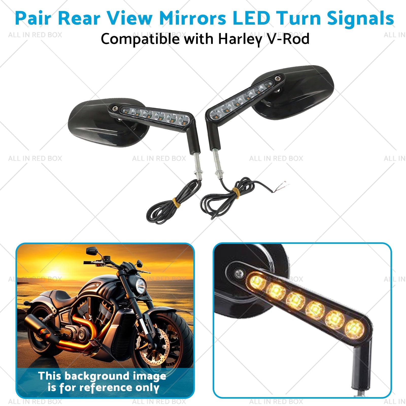 2x Rear View Mirrors LED Turn Signals Muscle Suitablefor Harley Davidson V-Rod-3
