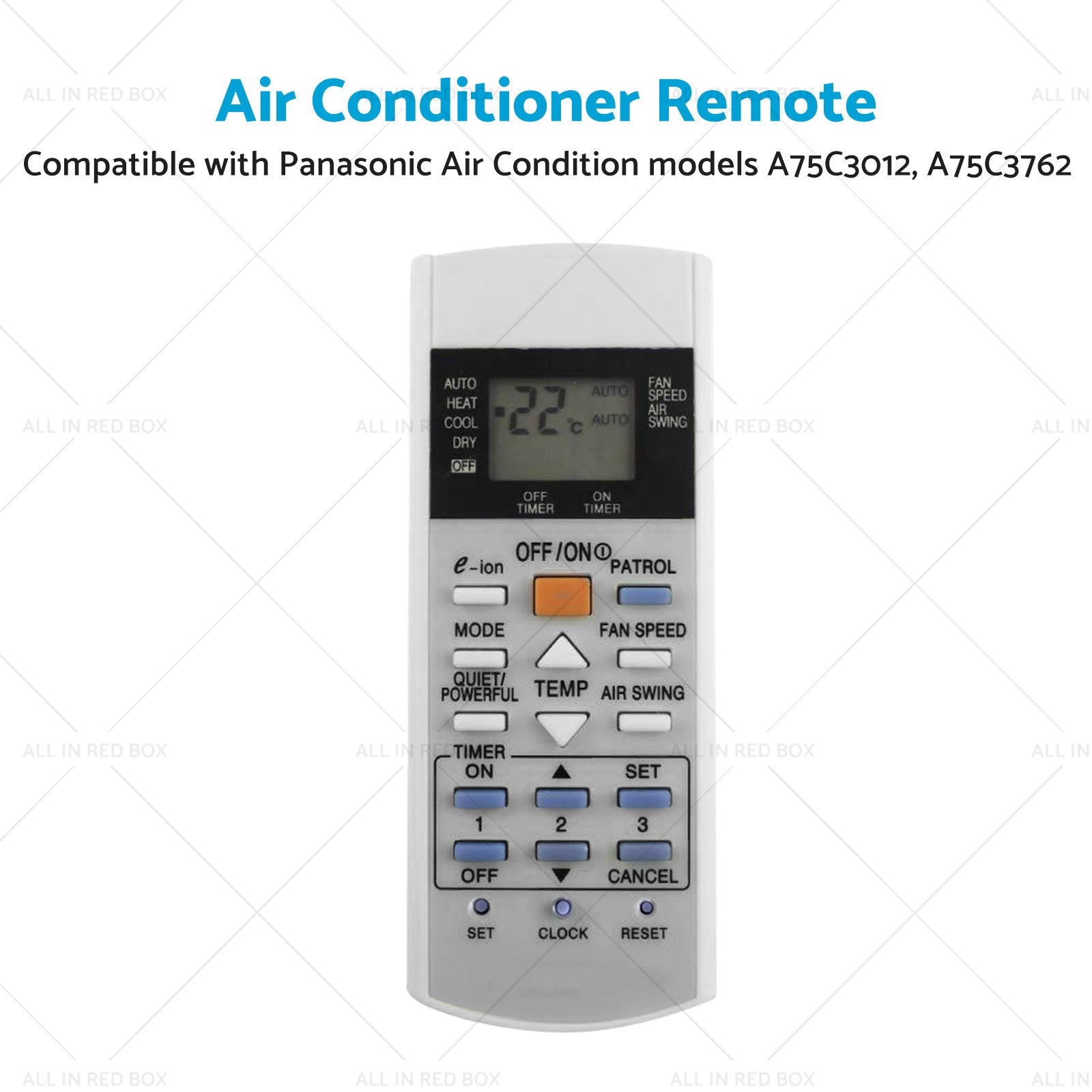 A or C Air Conditioner Remote Replacement Suitable for Panasonic A75C3012, A75C3762-1