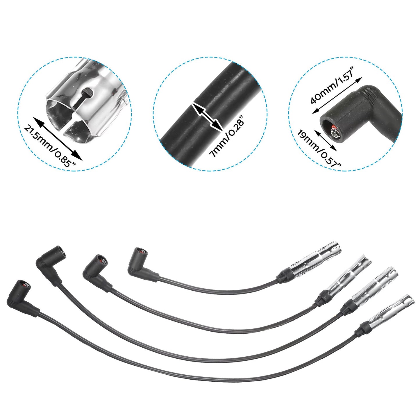 4pcs 7mm Ignition Spark Plug Wire Suitable For VW Beetle Golf Jetta 2.0 L4 98-15-4