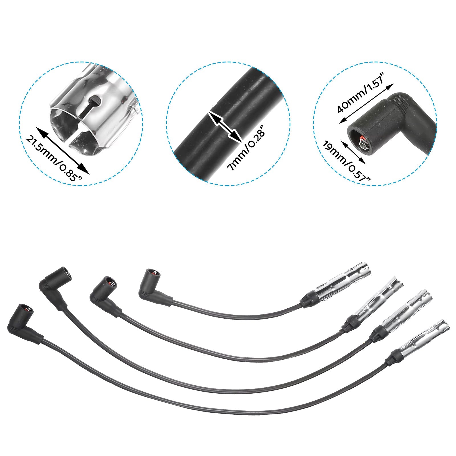 4pcs 7mm Ignition Spark Plug Wire Suitable For VW Beetle Golf Jetta 2.0 L4 98-15-4
