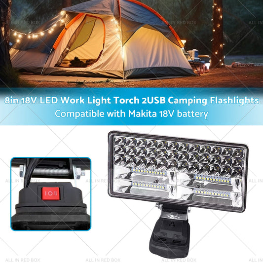 18V 8in LED Work Light Torch Camping Flashlights 2USB Suitablefor Makita Battery-1