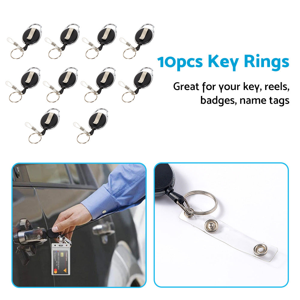 10X Key Rings Retractable Chain ID Pull Holder Reel Belt Clip Extend Recoil Oval-4