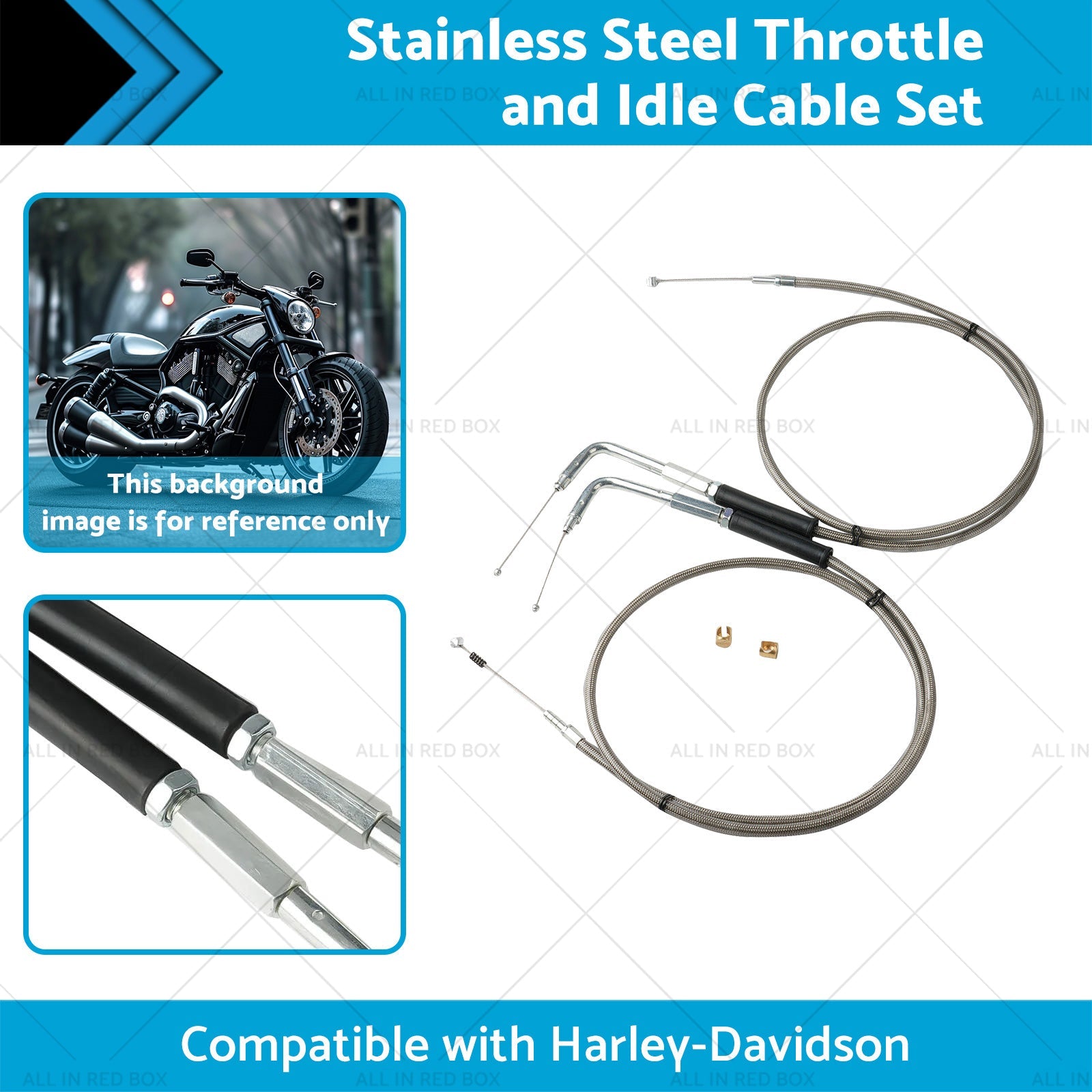 Stainless Steel 56-1 2 Throttle and Idle Cable Set Suitable for Harley-Davidson-1
