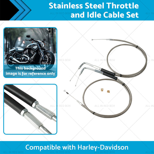 Stainless Steel 56-1 2 Throttle and Idle Cable Set Suitable for Harley-Davidson-1
