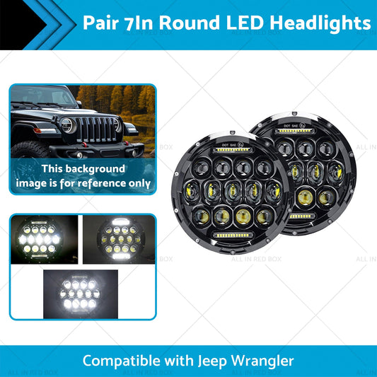 Pair 7In Round LED Headlights Hi Lo DRL Beam Headlamps Sealed Suitablefor Patrol-1