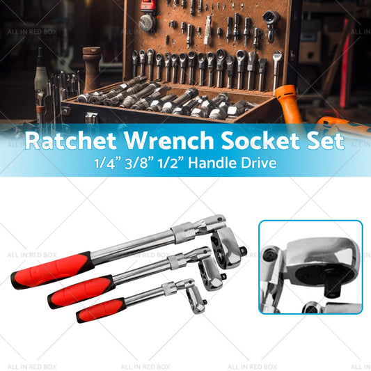 3x Ratchet Wrench Socket Set 1 4inch 3 8inch 1 2inch Handle Drive 72 Teeth Quick Release-1