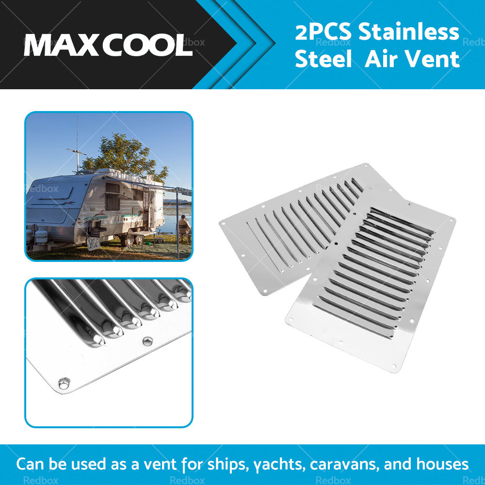 2 x Stainless Steel Rectangular 14 Louvre Air Vent, Caravan, Boat, Wall Eave-1