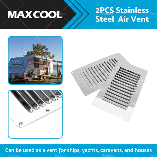 2 x Stainless Steel Rectangular 14 Louvre Air Vent, Caravan, Boat, Wall Eave-1