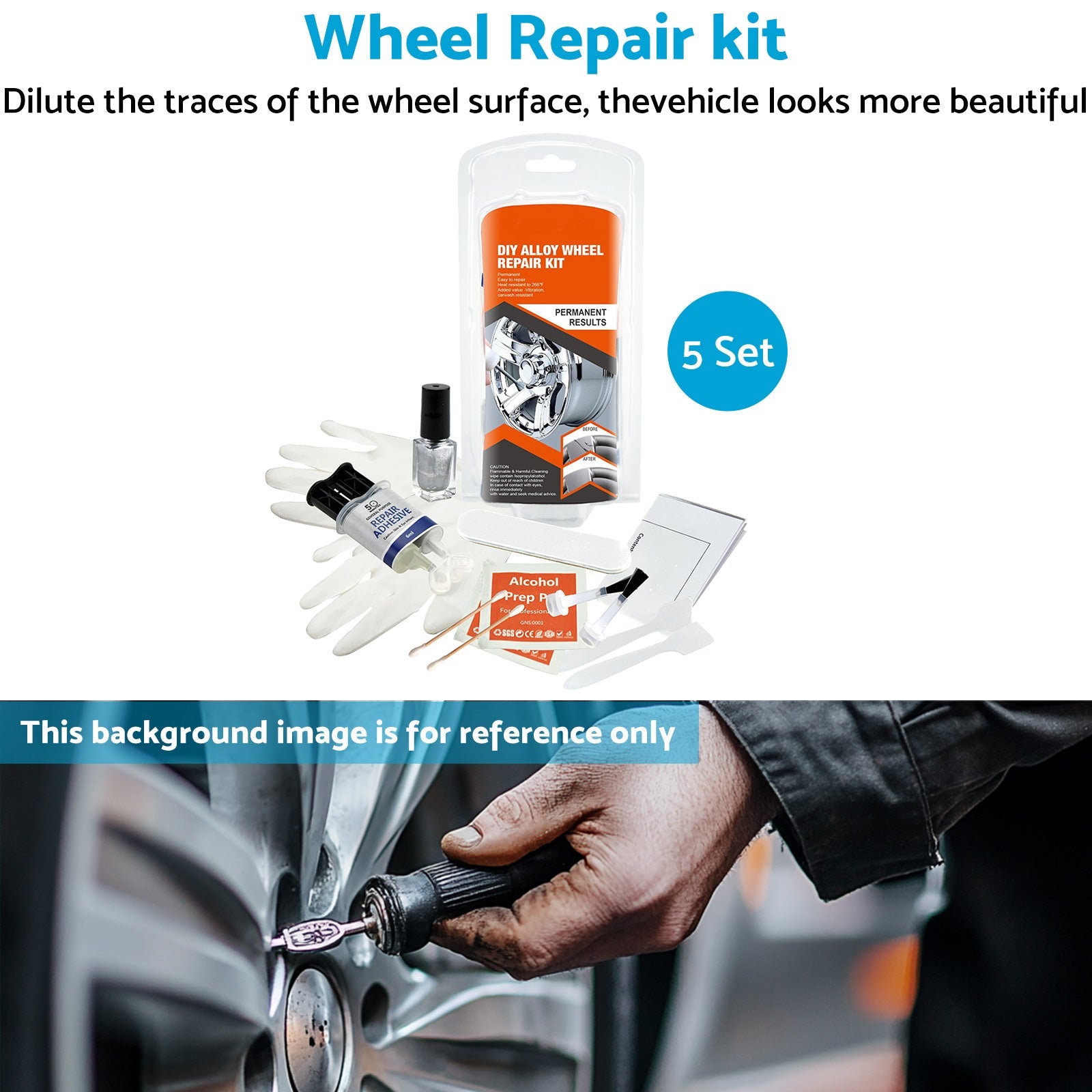 5x Wheel Rim Scuffs Scrape Car Kerb Damage Repair Kit Fix Tool Gloves-2