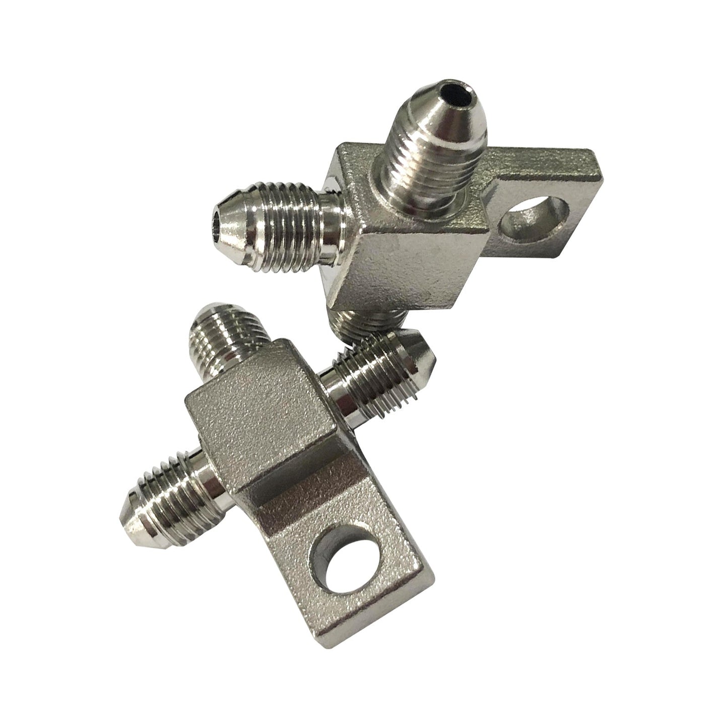 3 AN Male Stainless Steel Brake Hose Tee Block Pair with Mounting Tab Suitable For Universal Use-2