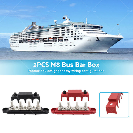 2PCS M8 4 Post 250A DC 48V Studs Bus Bar Power Distribution Box Terminal Block-1