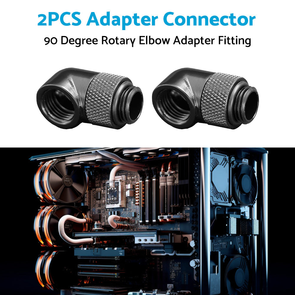2PCS Black Green Water Cooling G1 4 Thread 90 Angle Rotary Elbow Adapter Fitting-2