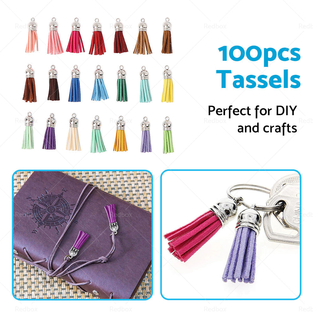 100PCS Key Chain Ring Tassels Pendants Bulk Leather Tassel Crafts Jewelry Making-3